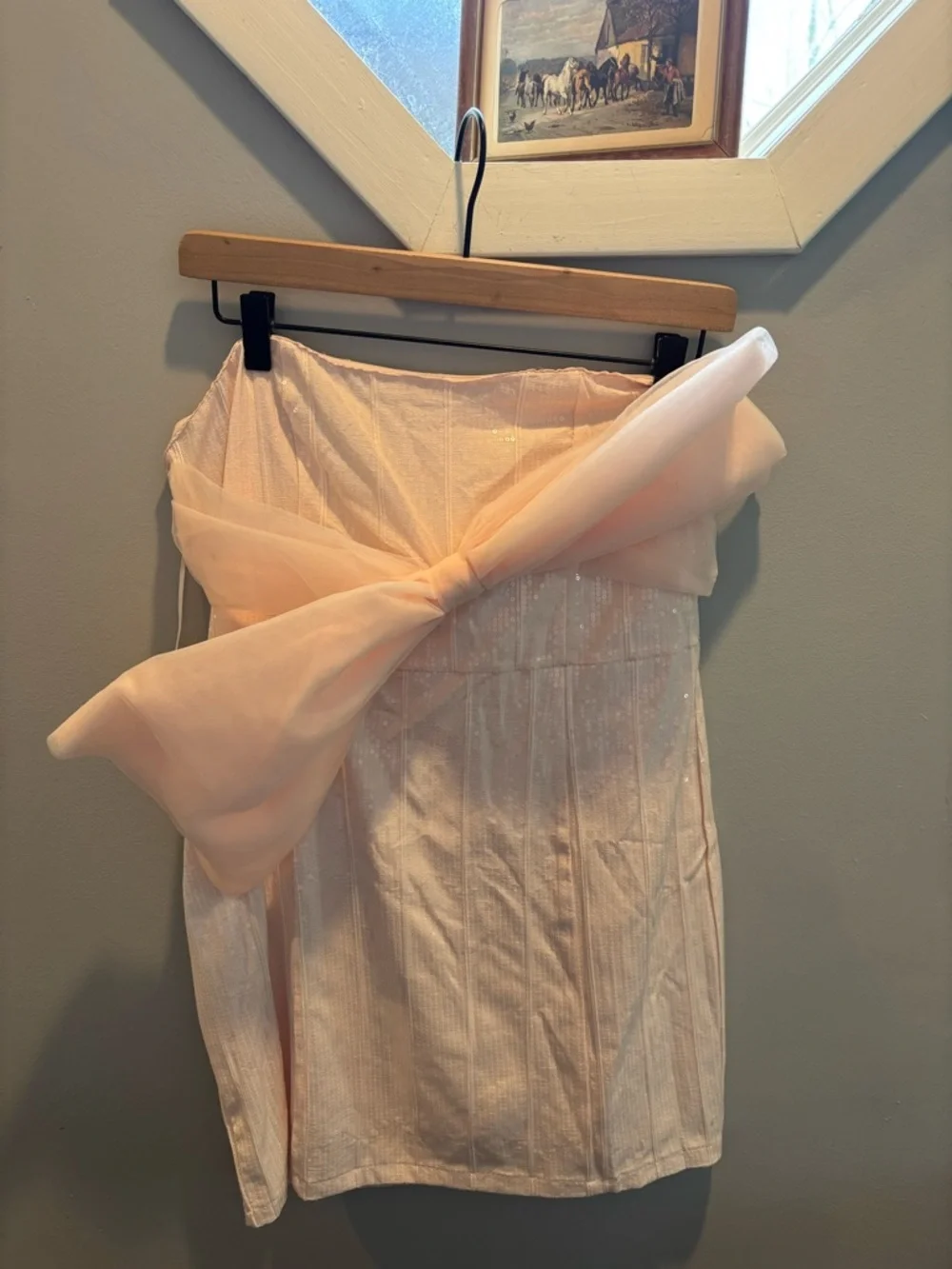 Hello Molly Pale Pink Sequin Strapless Mini Dress with Bow
